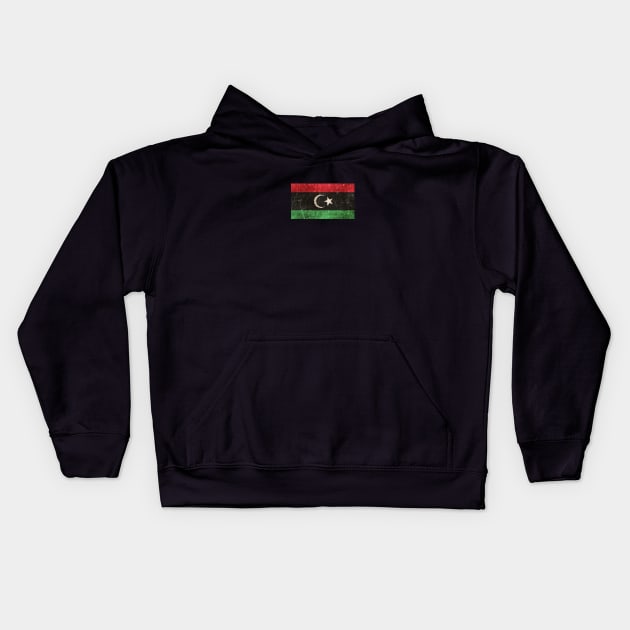 Vintage Aged and Scratched Libyan Flag Kids Hoodie by jeffbartels